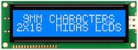 mc21609ab6w-bnmlw-v2 Midas MC21609AB6W-BNMLW-V2 AB Alphanumeric LCD Display, Blue on White, 2 Rows by 16 Characters, Transmissive