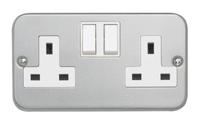 cla3356 Contactum Metalclad Grey 2 Gang Plug Socket, 2 Poles, 13A, Type G - British, Indoor Use