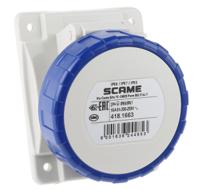 4181663 Scame IP66, IP67 Blue Panel Mount 2P + E Heavy Duty Power Connector Socket, Rated At 16A, 230 V