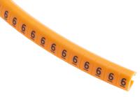 812-1414 RS PRO Snap On Cable Markers, Black on Orange, Pre-printed "6", 4 → 5mm Cable