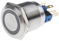 811-8525 RS PRO Illuminated Push Button Switch, Latching, Panel Mount, 22mm Cutout, SPDT, White LED, 250V ac, IP65, IP67