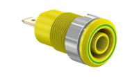233000-20 Staubli Green/Yellow Socket Banana Connector, 4 mm Connector, Tab Termination, 24A, 1kV, Gold Plating