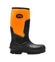 v211009 V12 Footwear V2110 Black, Orange Steel Toe Capped Unisex Safety Wellingtons, UK 9, EU 43