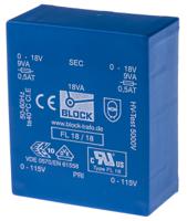 fl-1818 Block 18V ac 2 Output Through Hole PCB Transformer, 18VA