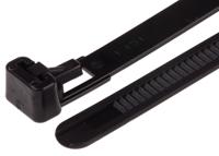 811-1600 RS PRO Cable Tie, Releasable, 150mm x 7.6 mm, Black Nylon, Pk-100
