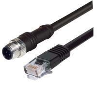 m12rj454d-5 L-ComM12, 5ft, Black RJ45 to Male RJ45 Male, Copper Braid Shielded, Terminated PVC Sheath