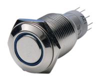 mp00451e2bl012 Bulgin MP0045 Series Illuminated Push Button Switch, Latching, Panel Mount, 16.2mm Cutout, DPDT, Blue LED, 50V