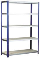 813-3228 RS PRO Blue 5 Shelf Chipboard, Galvanised Steel Eco-Rax Shelving System, 1800mm x 900mm, 600mm, 265kg Load