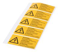 essw19074 Idento Yellow PVC Safety Labels, ACHTUNG! Bei ausgeschaltetem Hauptschalter unter Spannung; ATTENTION! Voltage also