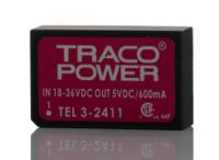 tel-3-2411 TRACOPOWER TEL 3 DC-DC Converter, 5V dc/ 600mA Output, 18 → 36 V dc Input, 3W, Through Hole, +85°C Max Temp