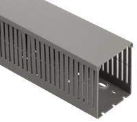 184-10329-htwd-pn-80x100-pvc-gy HellermannTyton HTWD-PN Grey Slotted Panel Trunking - Wide Slot, W80 mm x D100mm, L2m, PVC