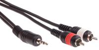 742-4554 RS PRO Male 3.5mm Stereo Jack to Male RCA x 2 Aux Cable, Black, 10m
