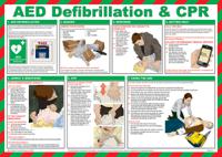 901-1361 AED Defibrillation and CPR Safety Poster, Semi Rigid Laminate, English, 420 mm, 590mm