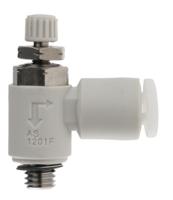 as1201fg-m5-04 SMC AS-FG Series Threaded Speed Controller, M5 x 0.8 Male Inlet Port x M5 x 0.8 Male Outlet Port x 4mm Tube Outlet Port