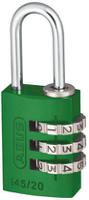 14520-green ABUS 145/20 Combination Weatherproof Aluminium, Steel Safety Padlock, 3mm Shackle, 20mm Body