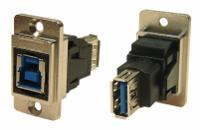 235-4750 RS PRO Straight, Panel Mount, Socket to Socket- Dual Port Type B to A 3.0 USB Connector
