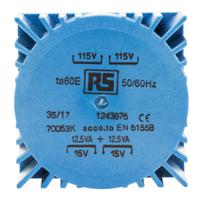 124-3876 RS PRO 2 x 115V ac, 2 x 15V Toroidal Transformer, 25VA