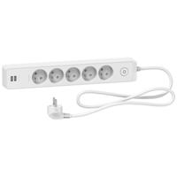 st935u1w Schneider Electric French 2P 5 Gang Trailing Socket, 1.5m Cable, 16A, 250 V
