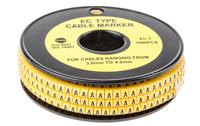 812-0830 RS PRO Slide On Cable Markers, Black on Yellow, Pre-printed "A", 3 → 4.2mm Cable