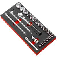 modmsl1 Facom 23-Piece Metric 1/2 in Standard Socket Set with Ratchet, 6 point