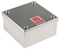 121-9691 RS PRO 304 Stainless Steel Satin Square Adaptable Enclosure Box, 100mm x 100mm x 50mm
