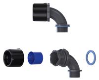 fpau42-m40-90b Flexicon 90° Elbow, Conduit Fitting, 42mm Nominal Size, M40, Nylon 66, Black, Grey IP66, IP67, IP68, IP69 rating
