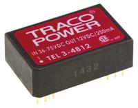 tel-3-4812 TRACOPOWER TEL 3 DC-DC Converter, 12V dc/ 250mA Output, 36 → 75 V dc Input, 3W, Through Hole, +85°C Max Temp