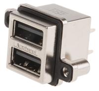musbc51100 Amphenol Communications Solutions Straight, Through Hole, Socket- Dual Port Type A USB Connector