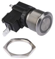 175-8125 RS PRO Illuminated Push Button Switch, Latching, Panel Mount, 25.2mm Cutout, SPST, White LED, 250 / 125V ac, IP67