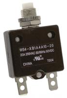 w54-xb1a4a10-20 TE Connectivity Thermal Circuit Breaker - W54  Single Pole 250V ac Voltage Rating, 20A Current Rating