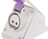 53001610 Scame IP44 Purple Wall Mount 2P Right Angle Industrial Power Socket, Rated At 16A, 20 → 25 V