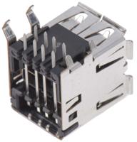 5787745-1 TE Connectivity Right Angle, PCB Mount, Through Hole, Socket- Dual Port Type A 2.0 USB Connector