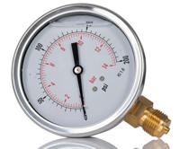 235-1297 RS PRO BSP 1/2in Analogue Pressure Gauge 200psi Bottom Entry 100mm Outside Diameter