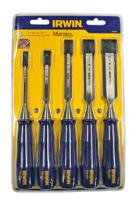 tm444s5 Irwin 5 Piece Steel Bevel Edge Chisel Set, 6.0 mm, 10 mm, 13 mm, 19 mm, 25 mm Blade Width