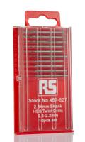 457-627 RS PRO 10-Piece Twist Drill Bit Set for Multi-Material, 2.2mm Max, 0.5mm Min, HSS Bits