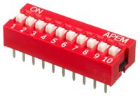 nds-10-v APEM 10 Way Through Hole DIP Switch SPST, Raised Actuator