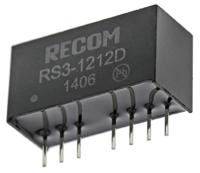 rs3-1212d Recom RS3 DC-DC Converter, ±12V dc/ ±125mA Output, 9 → 18 V dc Input, 3W, Through Hole, +71°C Max Temp -40°C Min