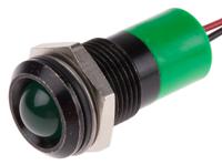 722-7441 RS PRO Green Panel Mount Indicator, 24V dc, 14mm Mounting Hole Size, Lead Wires Termination, IP67
