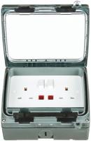 tgv201n Timeguard Grey 2 Gang Plug Socket, 1 Pole Poles, 13A, Type G - British, Outdoor Use