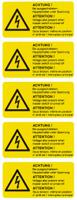 essw19052 Idento Yellow PVC Safety Labels, ACHTUNG! Bei ausgeschaltetem Hauptschalter unter Spannung; ATTENTION! Voltage also