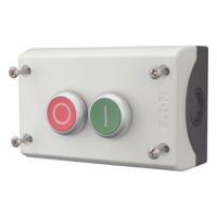 216529-m22-i2-m1 Eaton Momentary Enclosed Push Button - 2NO/2NC, Plastic, 2 Cutouts, Red/Green, O/I, IP67