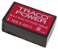 ten-3-0511 TRACOPOWER TEN 3 DC-DC Converter, 5V dc/ 500mA Output, 4.5 → 9 V dc Input, 3W, Through Hole, +85°C Max Temp