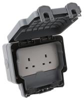 k56481gry MK Electric Grey 2 Gang Plug Socket, 2 Poles, 13A, Type G - British, Outdoor Use