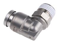 kqb2l06-01s SMC KQB2 Series Elbow Threaded Adaptor, R 1/8 Male to Push In 6 mm, Threaded-to-Tube Connection Style