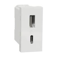 nu301618 Schneider Electric White 2 Gang USB Socket, 1 A, 2.4 A, USB A, USB C, Indoor Use