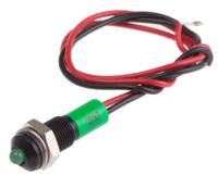 722-7889 RS PRO Green Panel Mount Indicator, 24V dc, 6mm Mounting Hole Size, Lead Wires Termination, IP67
