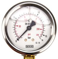 7075741 WIKA G 1/4 Analogue Pressure Gauge 16bar Bottom Entry 63mm Outside Diameter
