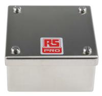 121-9691 RS PRO 304 Stainless Steel Satin Square Adaptable Enclosure Box, 100mm x 100mm x 50mm