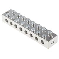 867-1007 RS PRO 8-Way CE (BS EN 60998) Earth Block, 0 → 16 AWG Wire, Screw Down, Brass Housing