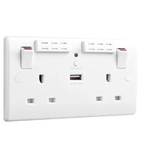 822uwr Sync Energy White 2 Gang Power Socket, 1 Pole Poles, 13A, Type G - British, USB
